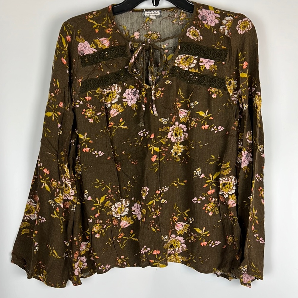 Eyeshadow Blouse Brown with Floral Print Sz: M - Picture 1 of 16